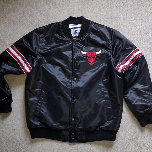 Starter Black Bomber Jacket with Red and White Stripes